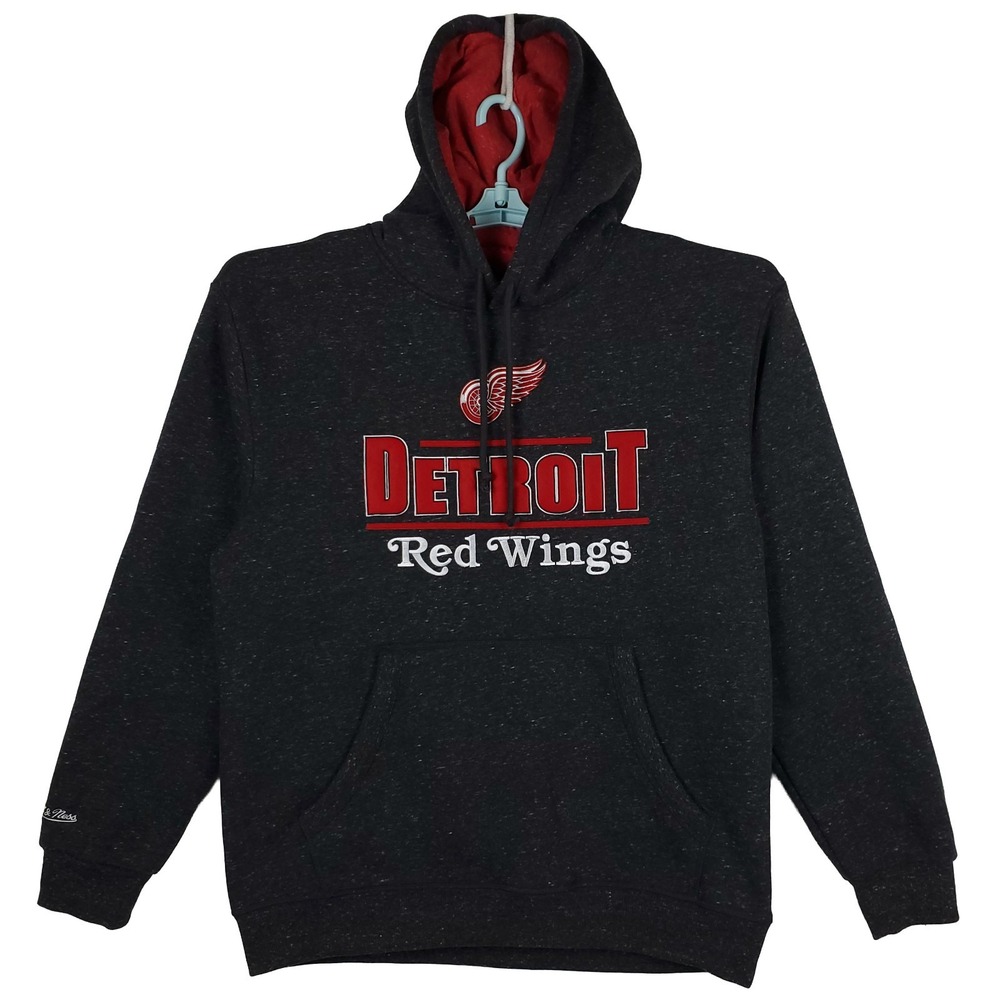 Detriot Red Wings Mitchell & Ness NHL Large Hoodie Cut & Sew Logo Dark Gray‎ New